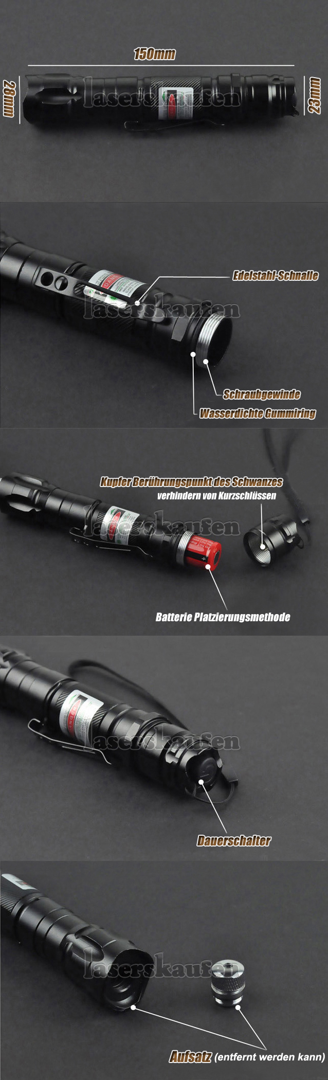 200mW Laserpointer Grün wasserdicht