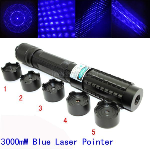 Leistungsstarker Laserpointer 3000mw Blau Günstig  mit 5 Effekt Kappen
